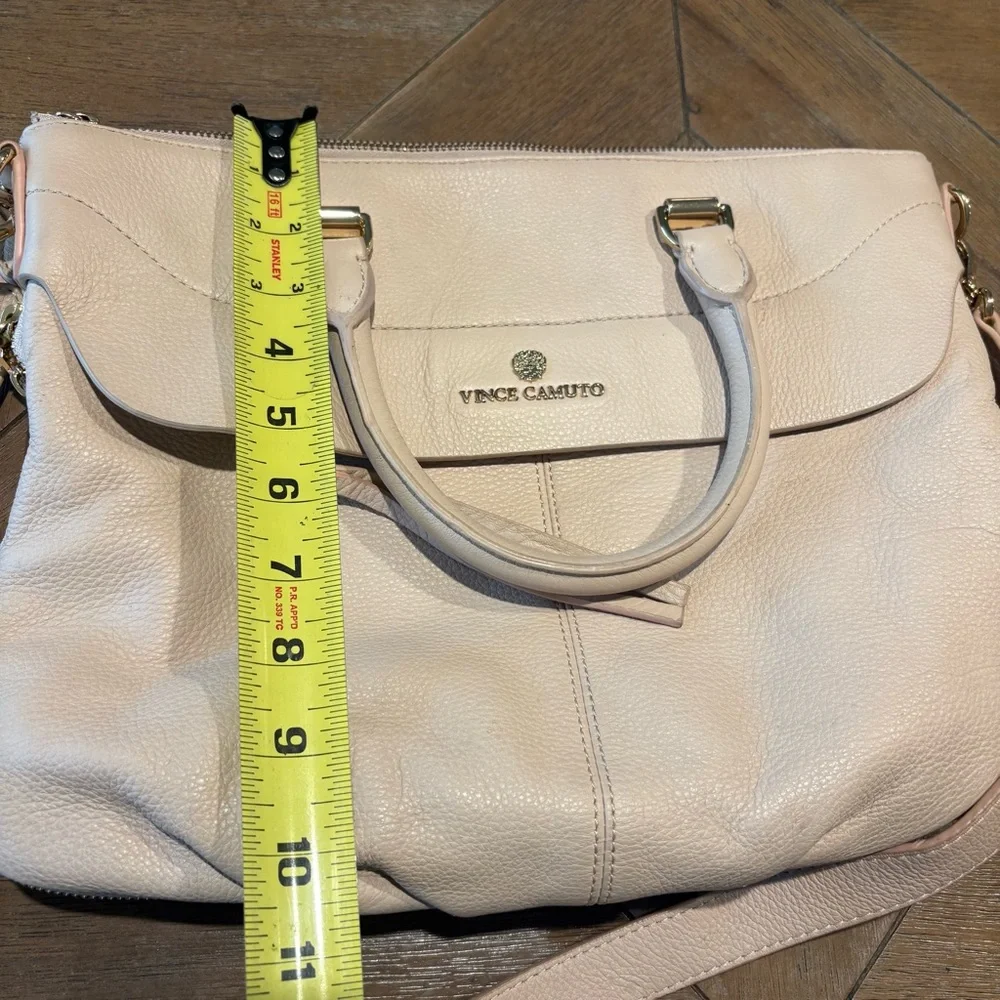 Vince Camuto Dean Beige Leather 2 Handle Satchel-Crossbody Zip Around Expandable - Picture 12 of 13